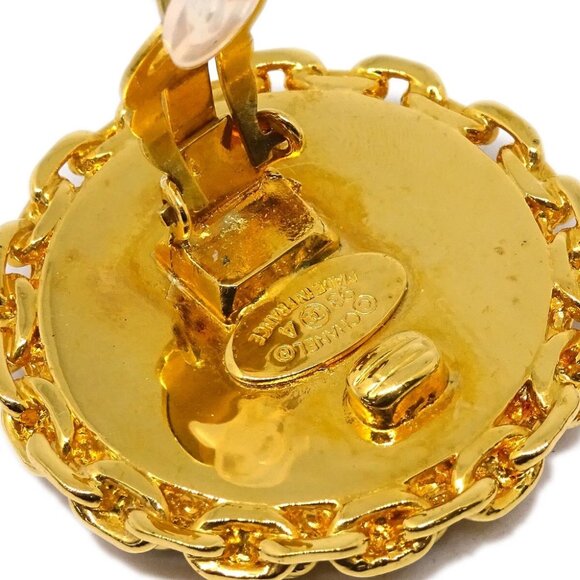 Chanel Button Earrings Clip-On Black Gold 93A - Picture 4 of 4